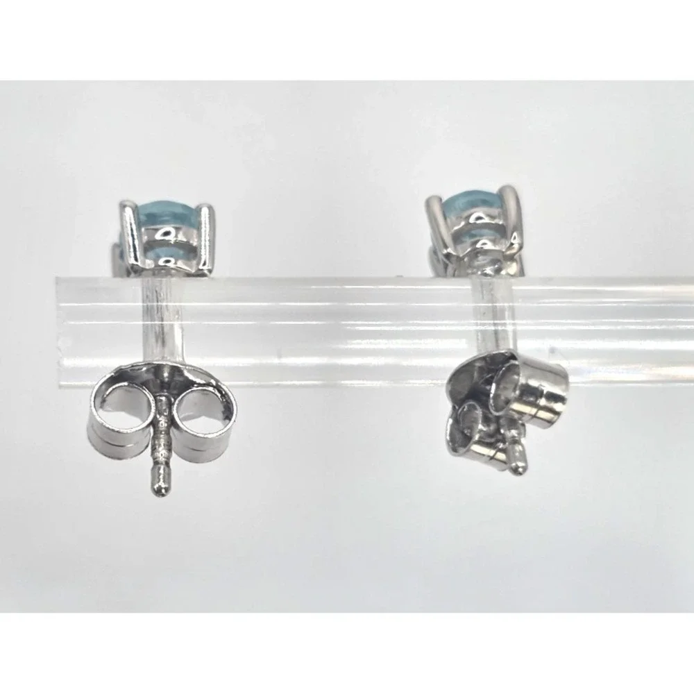 Blue Apatite Stud Oval Earrings Sterling Silver Prong Set Faceted Handmade 5x4mm